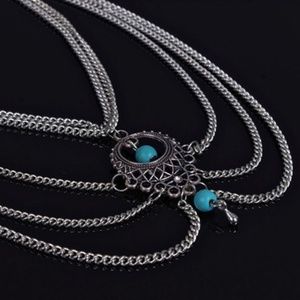 1PCS NEW TURQUOISE WOMEN'S ANKLET TASSEL SILVER ANKLE DANGLE CHAIN BOHO GREEK